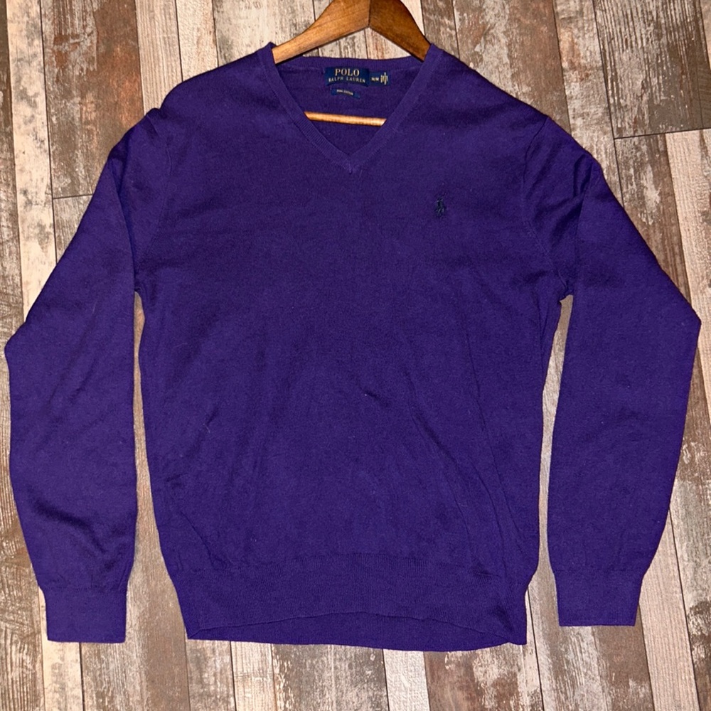 Polo Ralph Lauren Purple V-Neck Sweater Medium